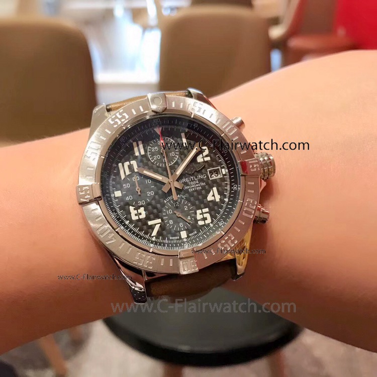 Breitling Super Avenger II Chrono Watch Ss Black Face